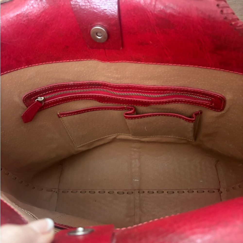 Alejandro Yeo Red Leather Hand Tooled Handbag Tote Like NEW - Picture 7 of 16